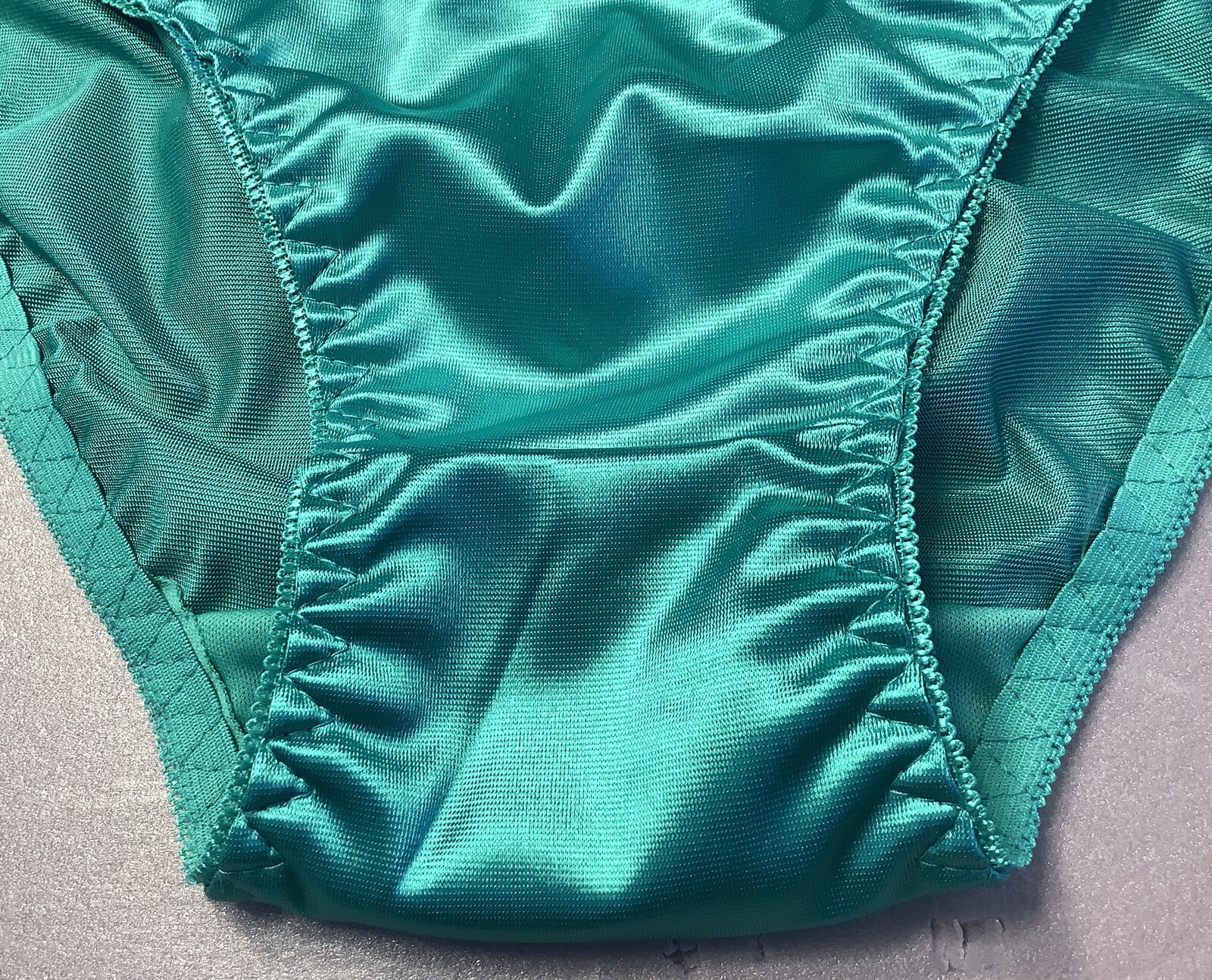 Women Panties Bikinis ANN DIANE Size M. Green Blue Shiny Satin Soft W/decoratio