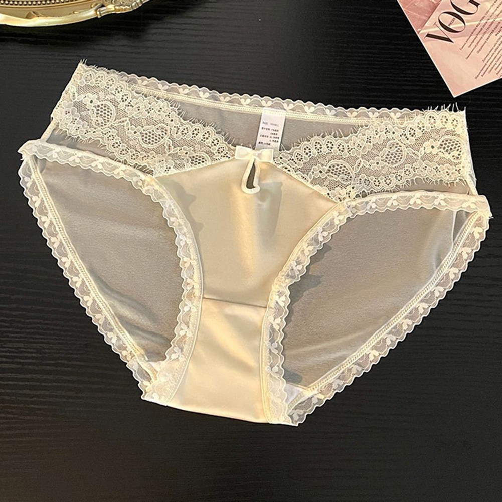 Soft Elastic Satin Lace Briefs for Women Low Rise Style with Sweetheart Trim