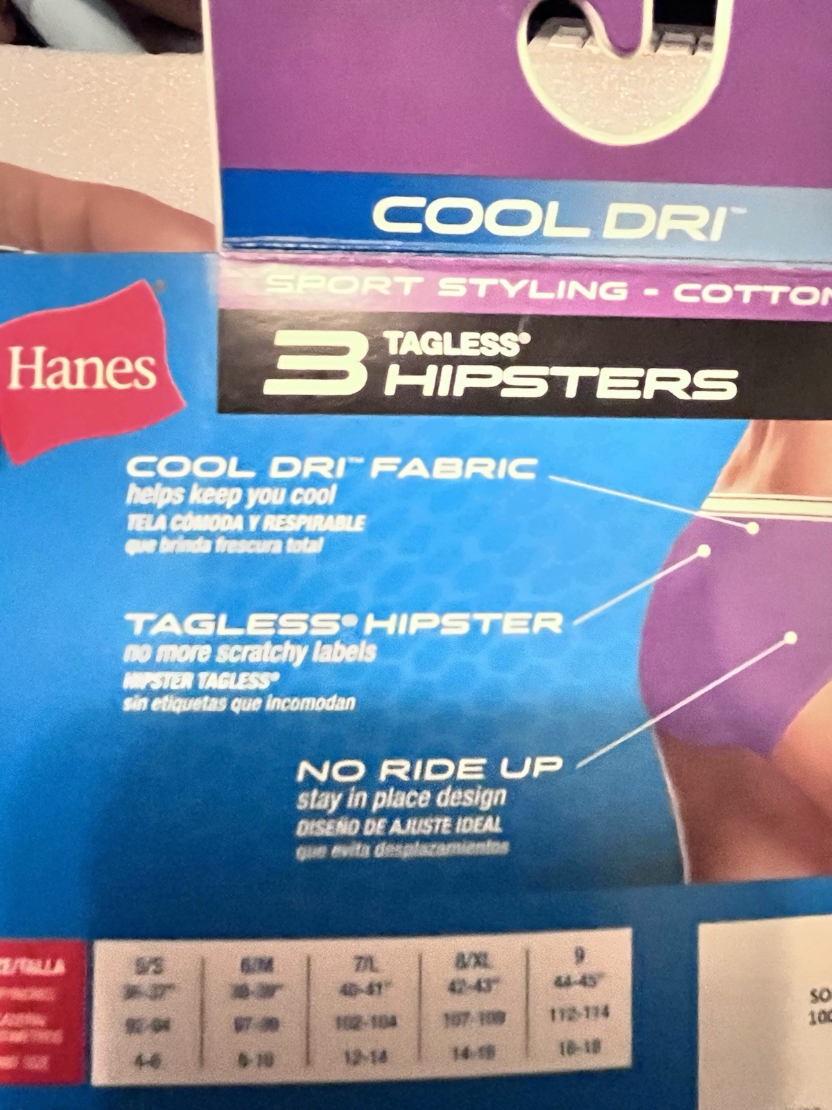 NEW 3 Sets (3 Pr Pkg)-HANES Underwear-Womens Hipsters 7/L-Cool Dri Cotton=9 pr