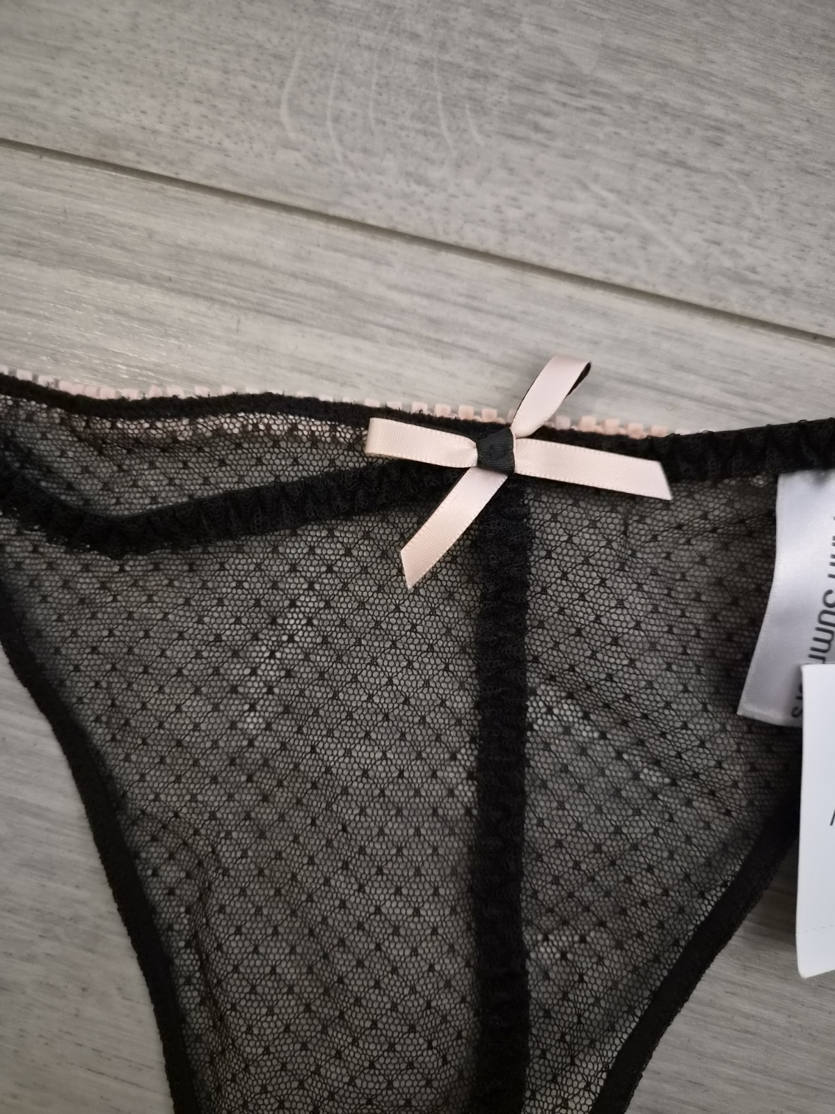 BNWT Vintage Ann Summers Sheer Black & Pink Showgirl Beaded Thong Size 18-20