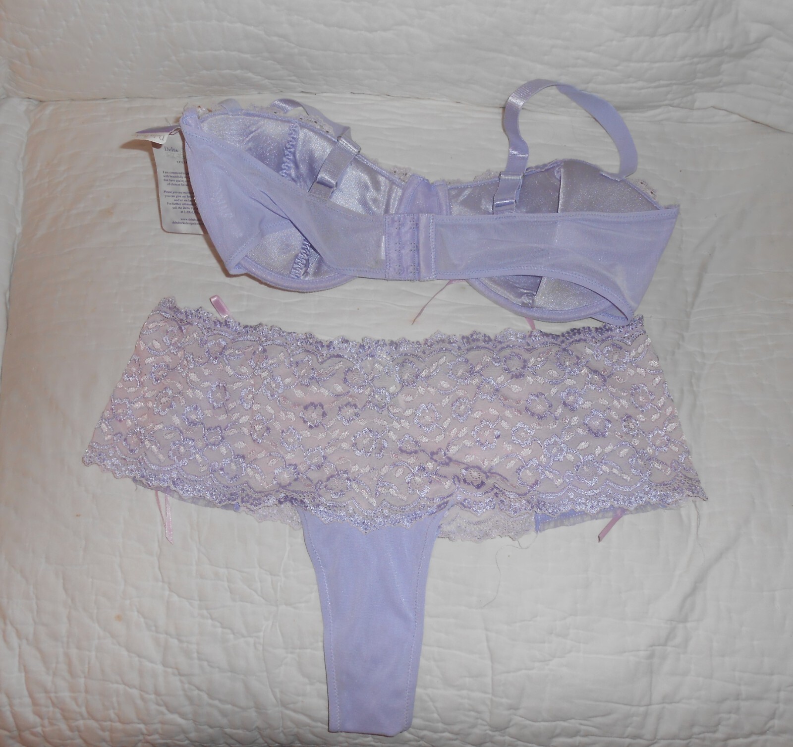Brand New with Tags DELTA BURKE Dreamy Lilac Lace Bra & Panties Set 40D & 10 3X