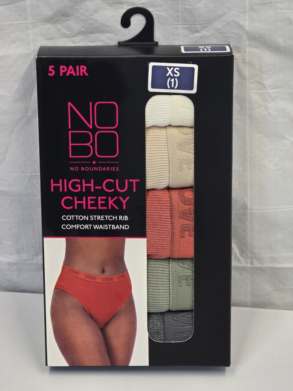 No Boundaries Underwear Womens 5-Pack Size Xs UnStretch Ribbed Hi-Cut Assorted M