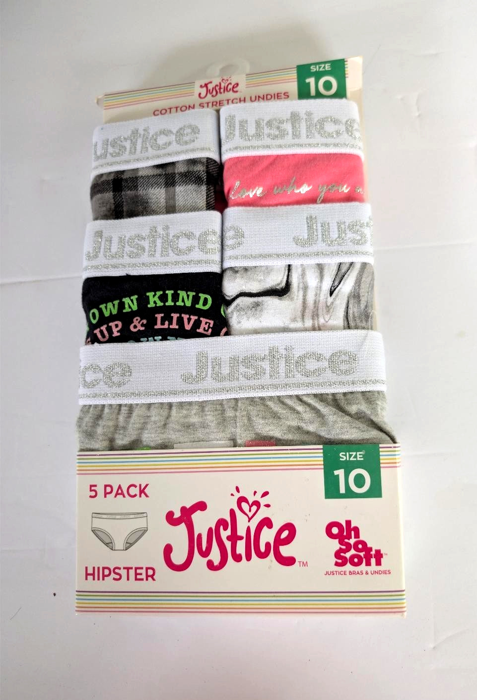 Justice Girls Oh So Soft Cotton Stretch Hipsters 5 Pack, Sz 10, 12, 14 or 16 New