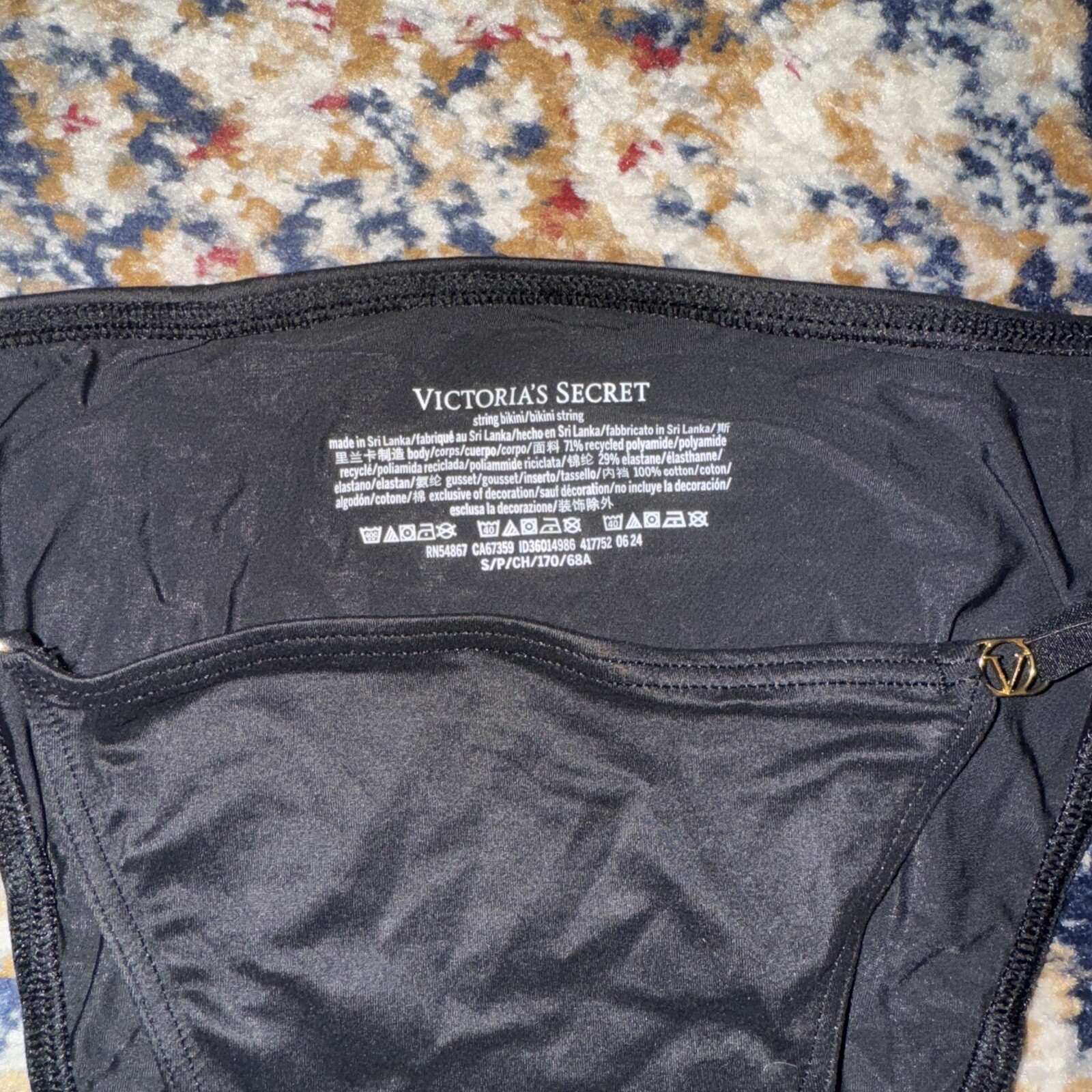 VICTORIA’S SECRET Small BLACK GOLD ADJUSTABLE STRAPS STRING BIKINI PANTIES NWT