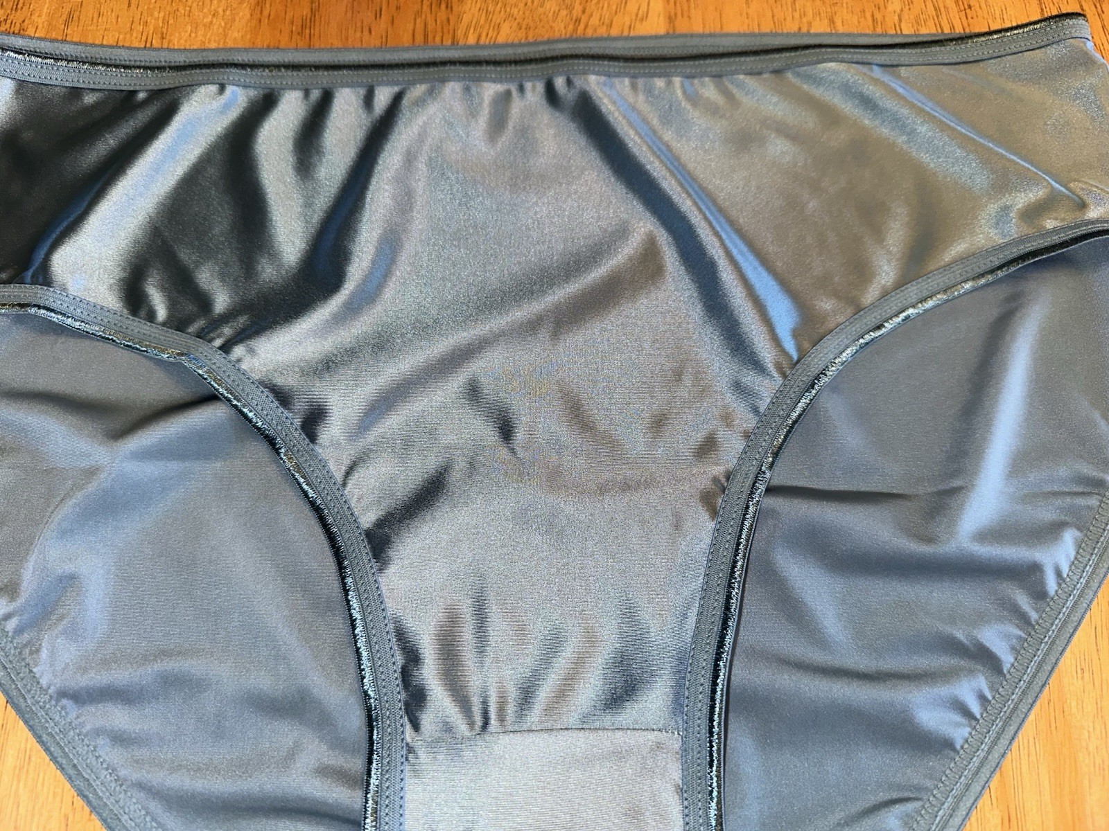 Vtg Styl Glossy Slippery Blue 2nd Skin Butter Satin Brief Pantie 0XL NEW Oily