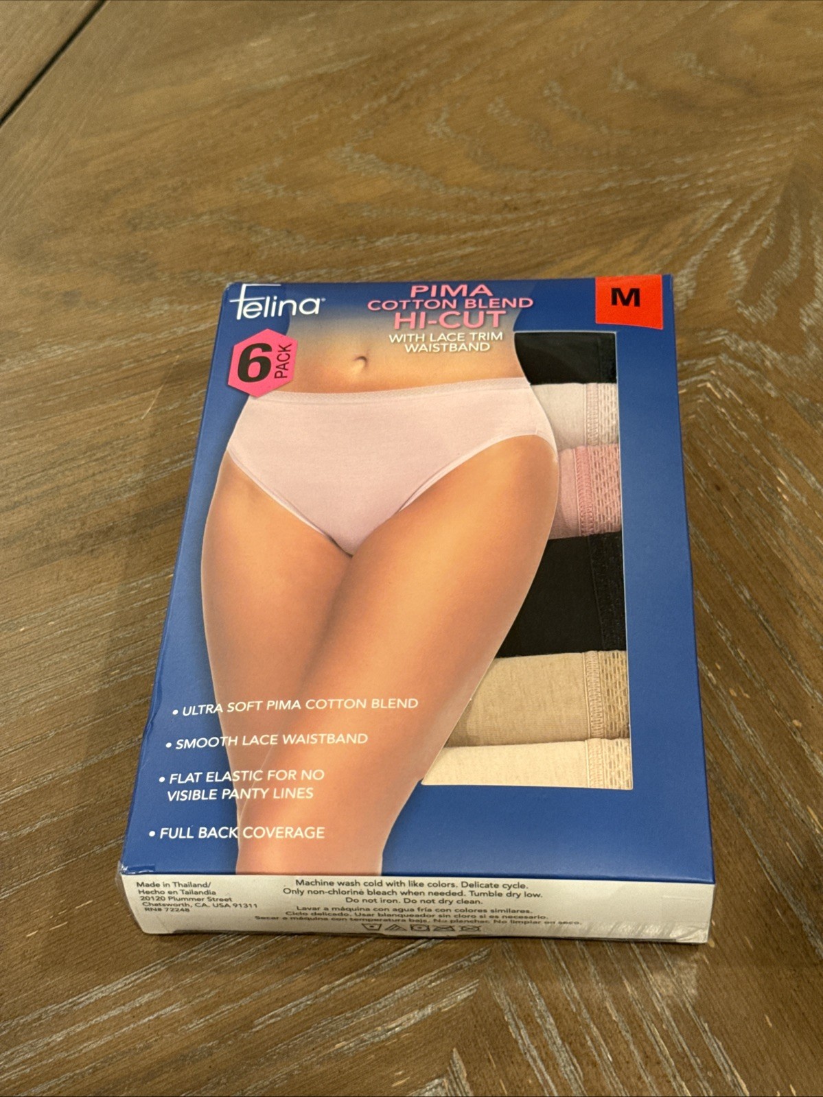 Felina Women’s 6-Pack Pima Cotton Hi-Cut with Lace Trim Panties, Multicolor, M