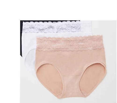 Breezies Seamless Comfort Full Brief w/Lace Set of 2-White/Nude-Large-A372798