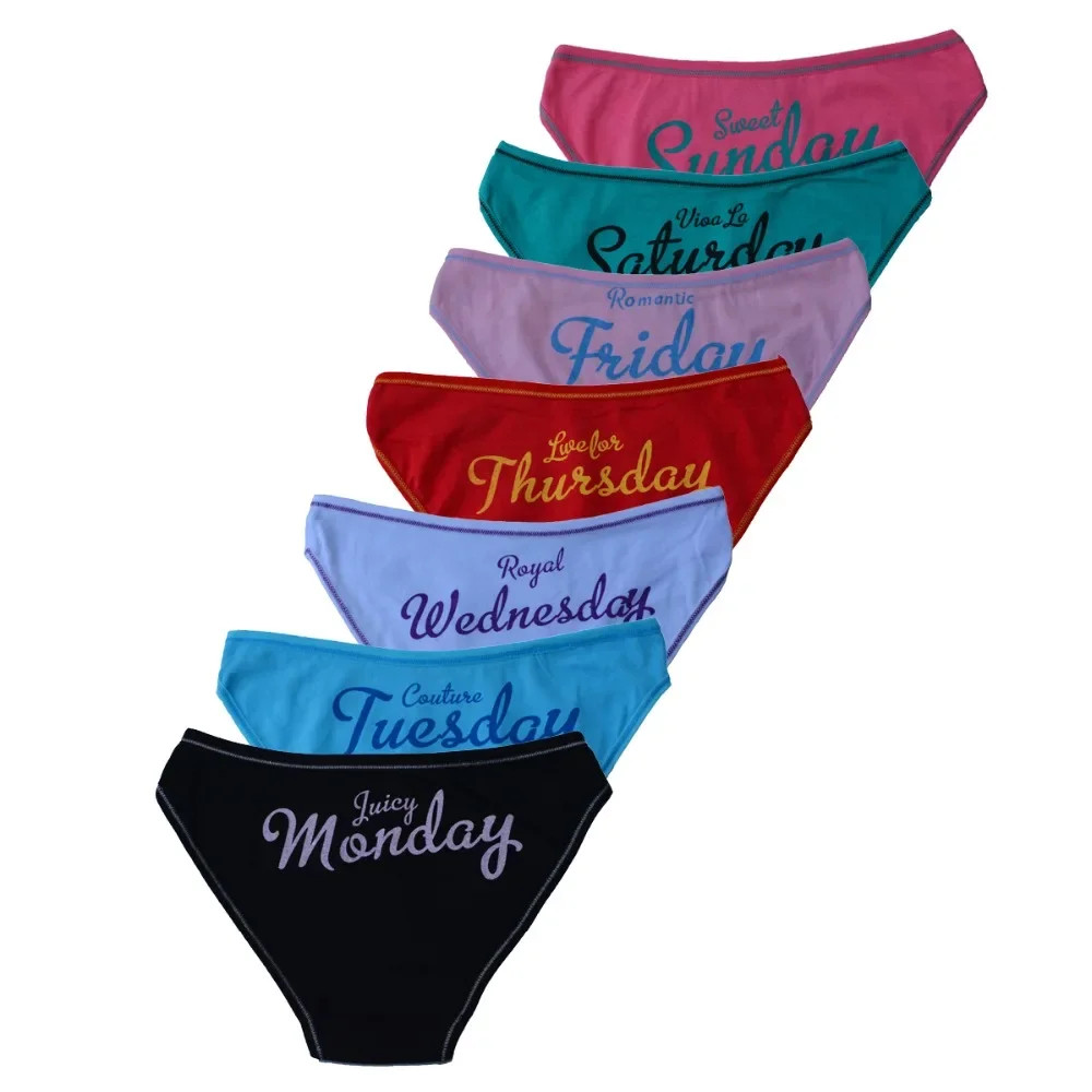 Low Rise Cotton Panties Letter Print Women’s Soft Breathable Briefs 7 Pcs