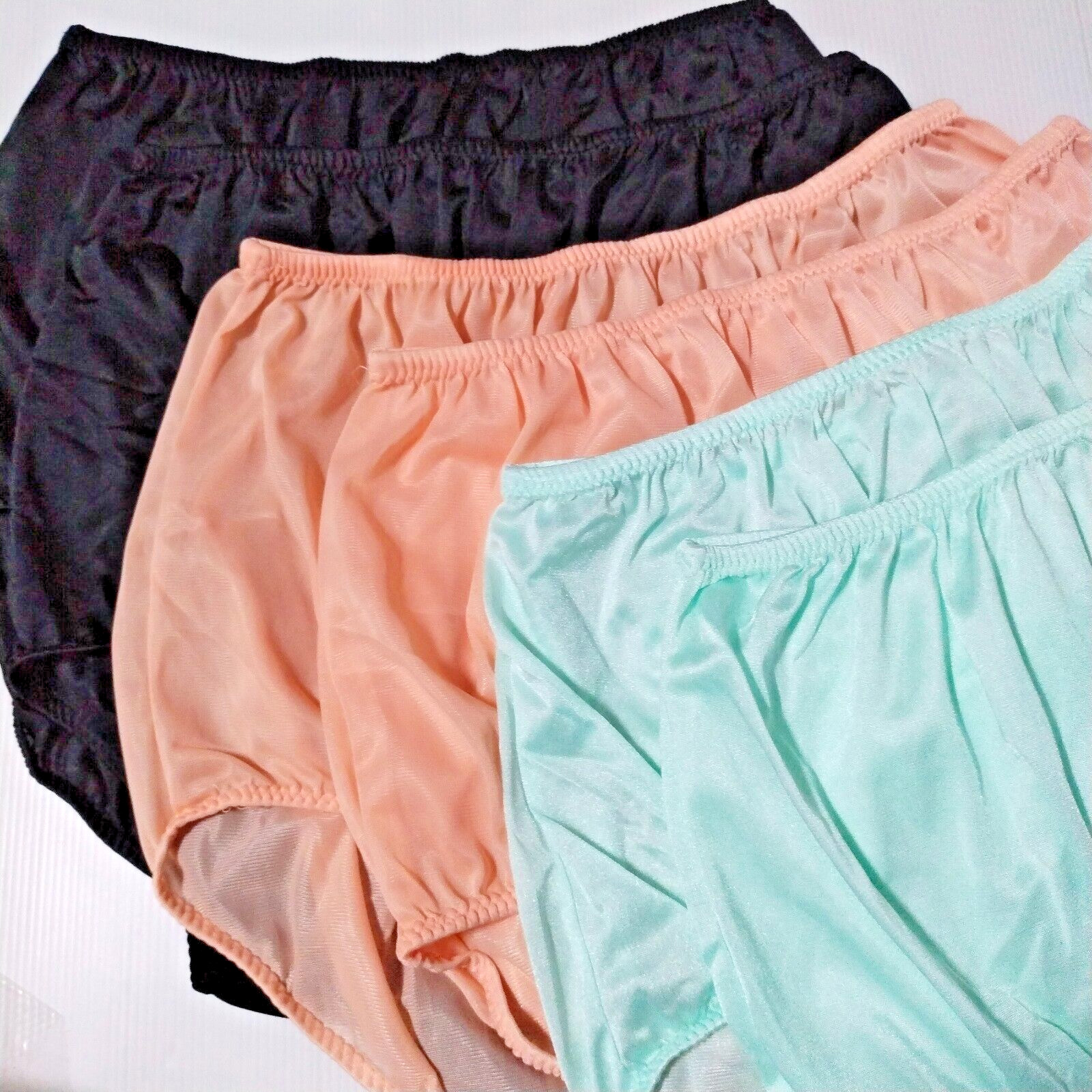 6 Nylon Panties/ High Waisted/ Double Nylon Layer Crotch/ Black-Orange-Green/XXL