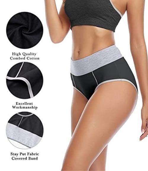 Women’s Cotton Underwear High Waist Stretch Briefs Soft Medium Black