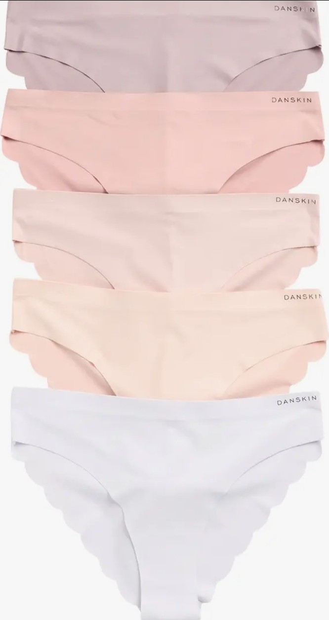 5 Danskin Intimates soft panties. M. scalloped Tanga Cheeky style. Soft colors