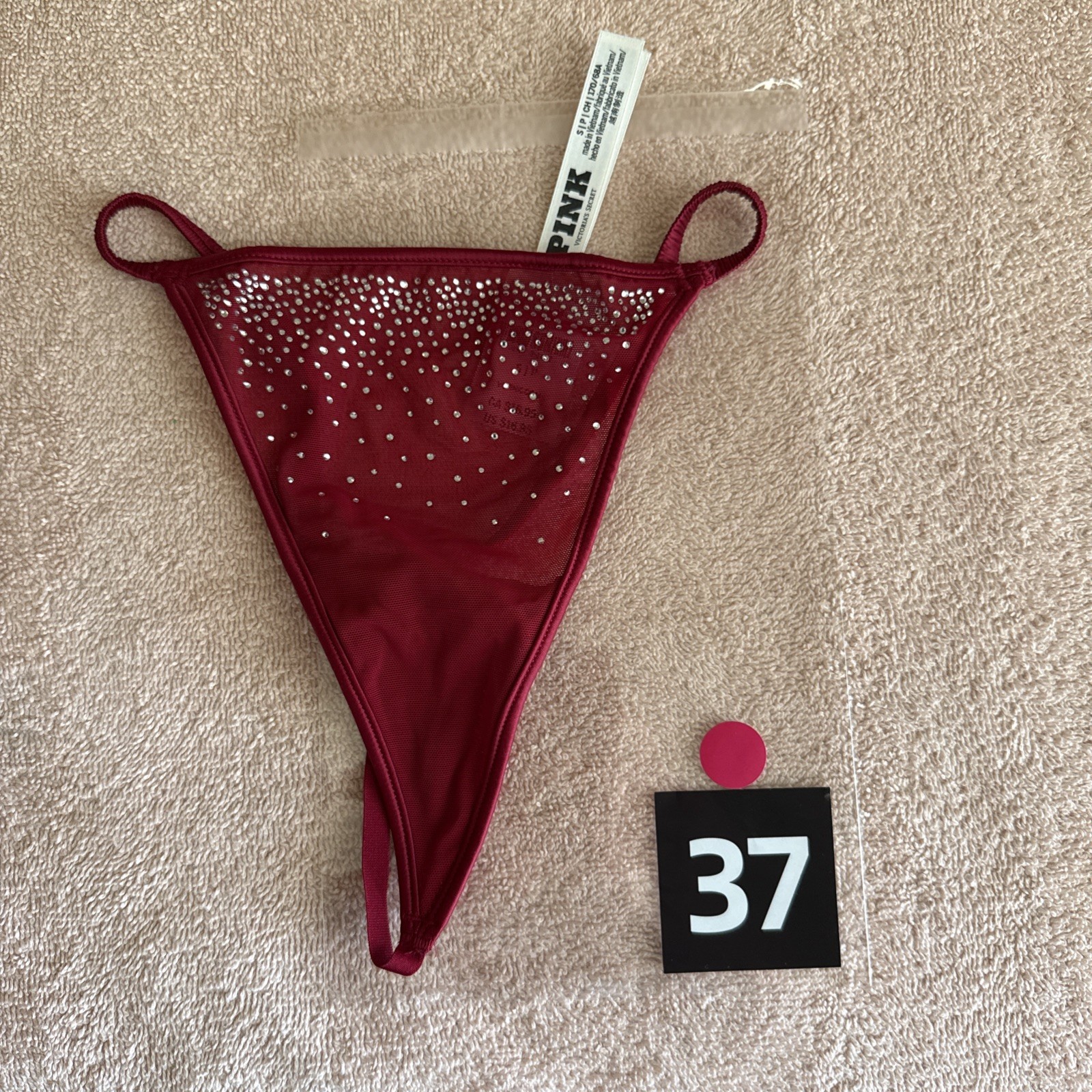 Pink By Victoria’s Secret Small Red Bling Sheer Mesh V String Panties