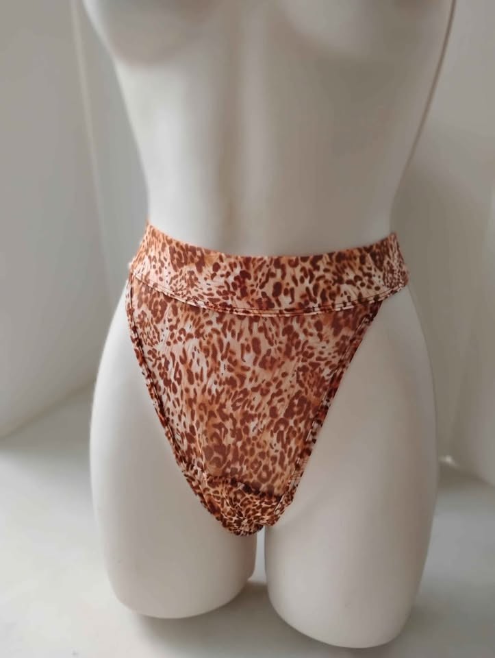 Women’s SEXY Large Panties Leopard Print Semi Sheer Fabric Bikini Cut by Knotty