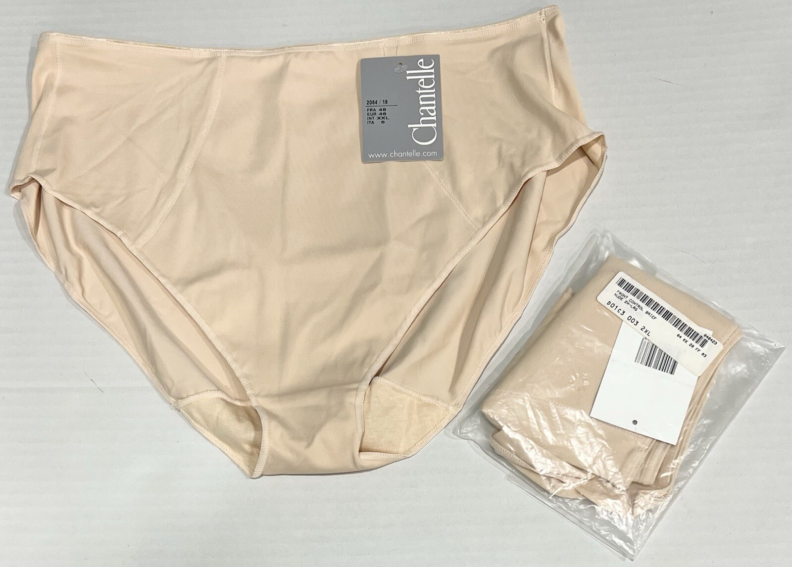 Lot (2) Chantelle XLL Ladies Front Control Brief Pants Knickers Nude France NWT