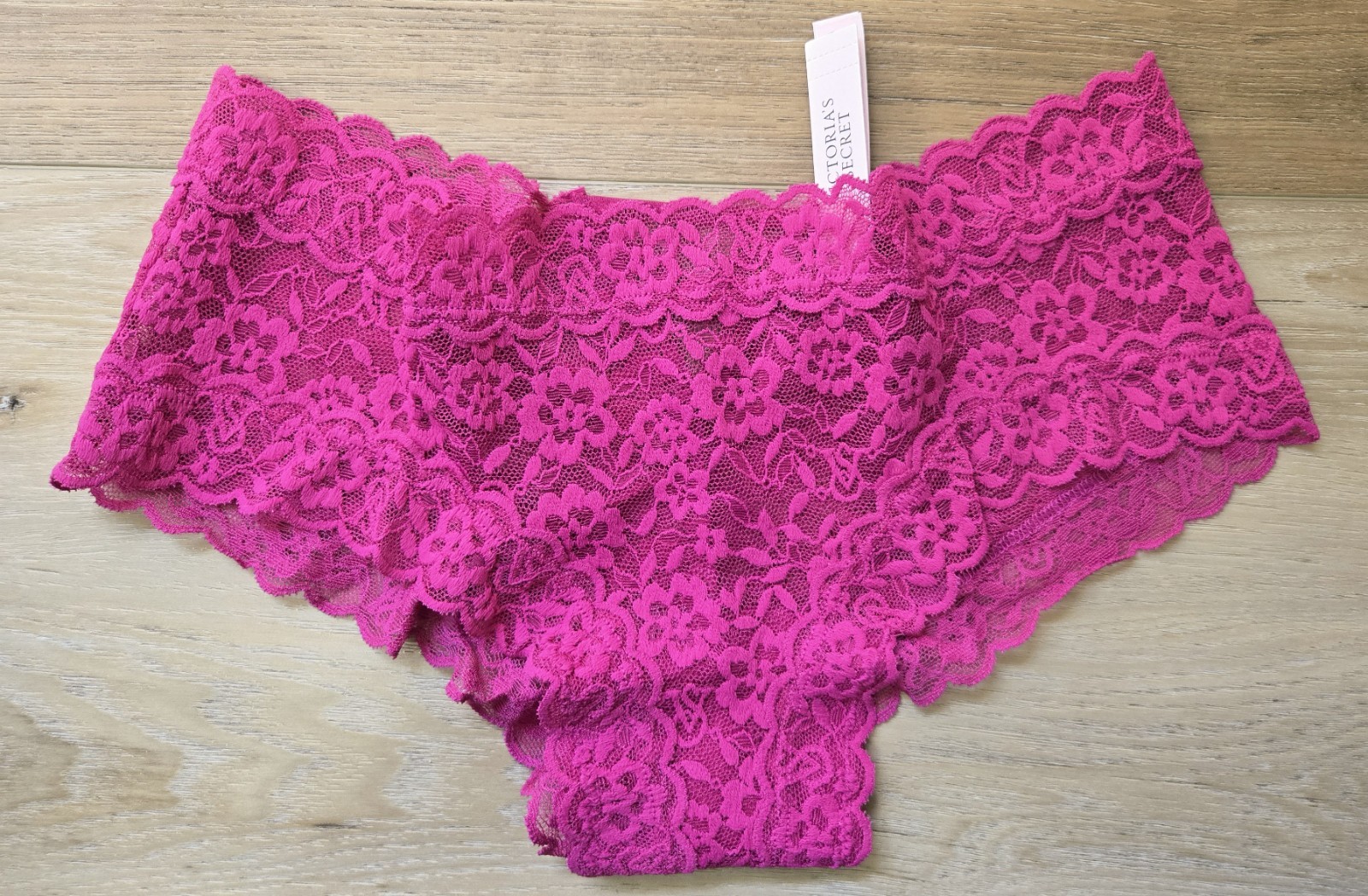 NWT Victoria’s Secret Fuchsia Sheer Floral Lace Strappy Cut-Out Cheeky Panties M