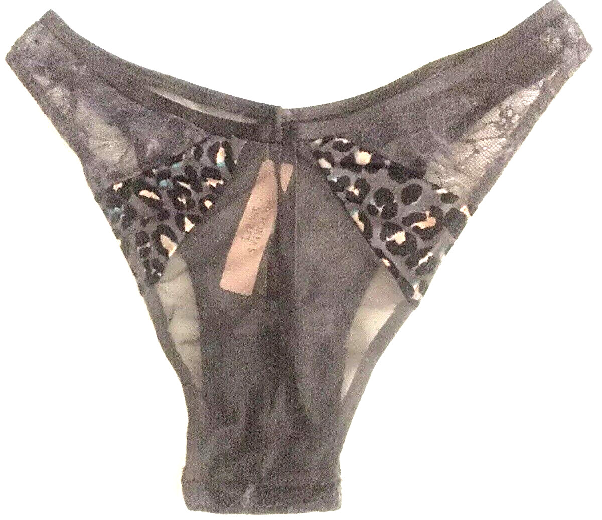 Victorias Secret Grey Leopard Animal Print Brazilian Panties Size XS Split Mesh