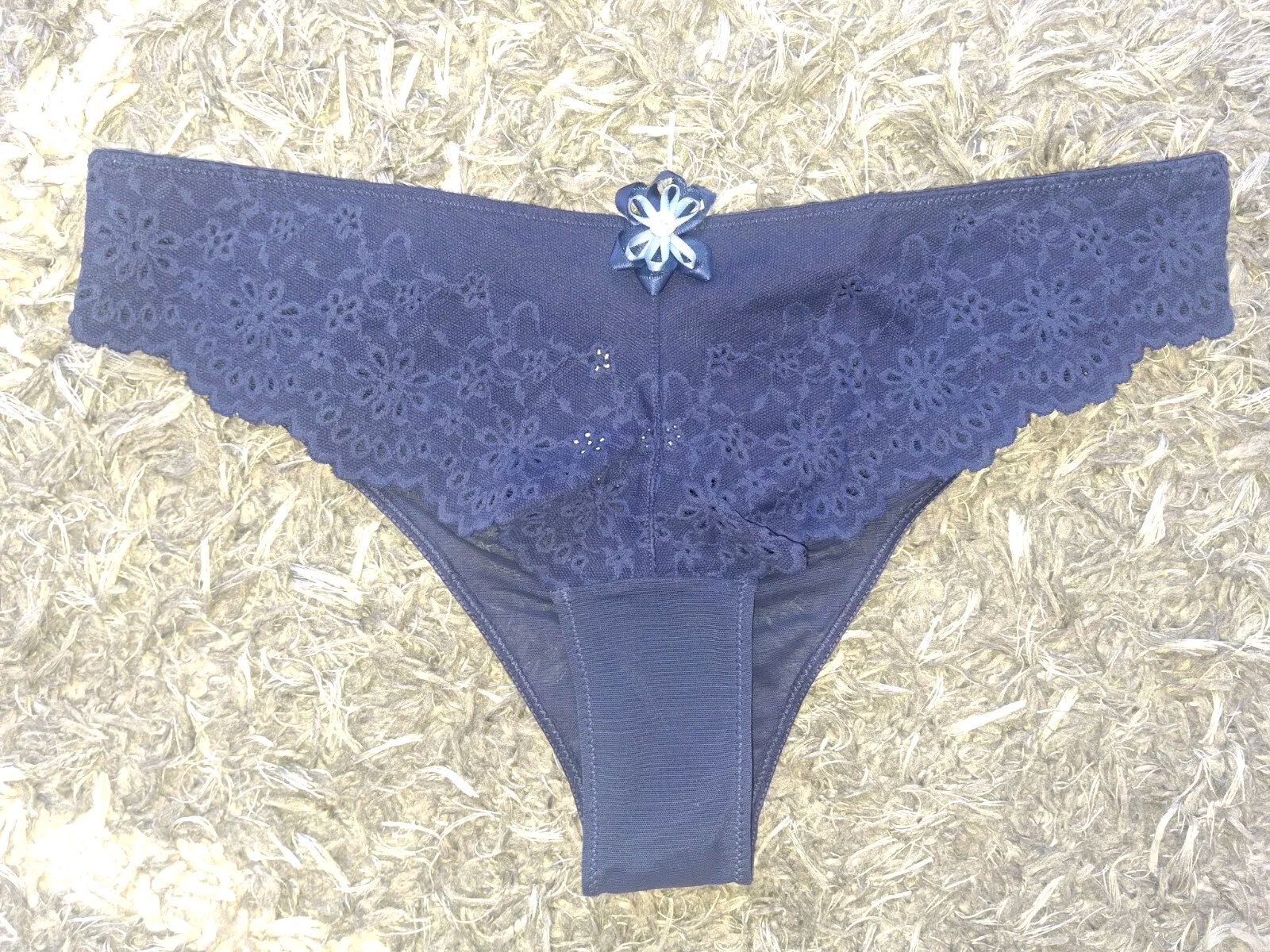 Adore Me/VS Floral Lace & Mesh cheeky Panty NEW Medium Navy