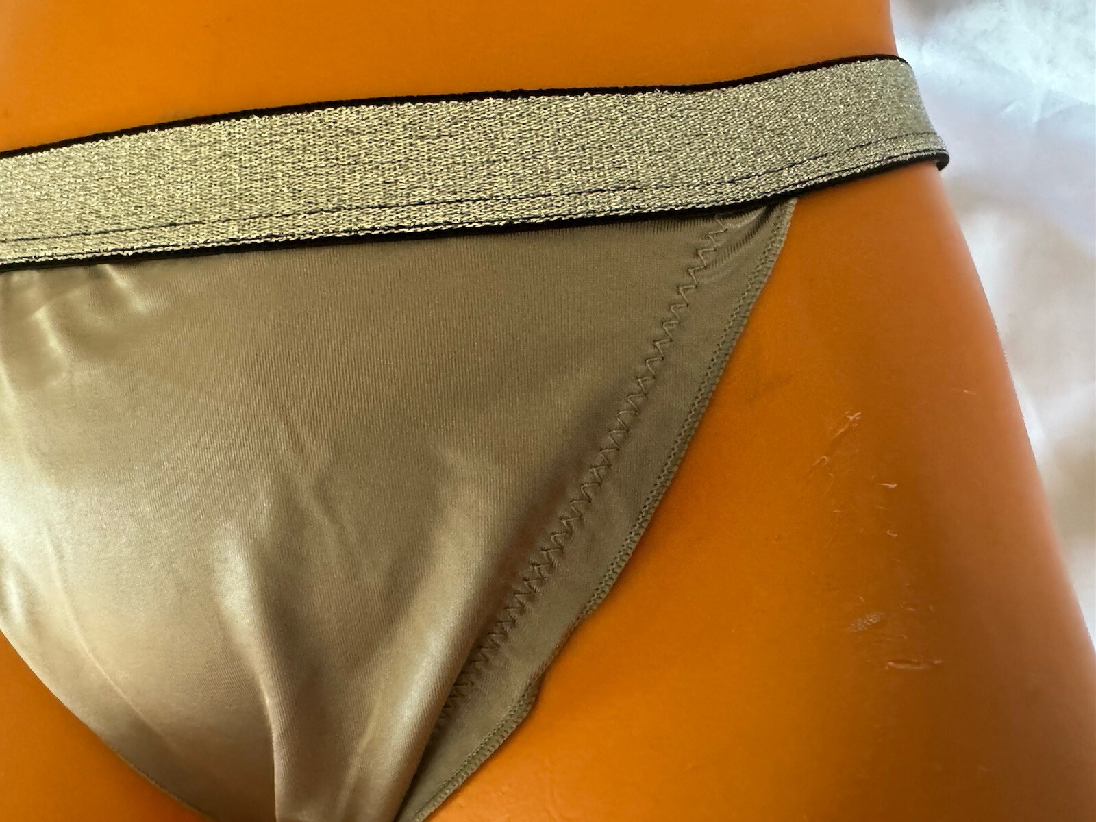 Shiny Silver Satin Nylon Silver Sparkle Thick Band Bikini Panties Sz XL