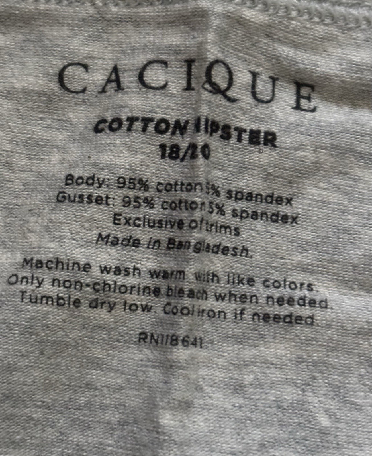 Plus Sz 18/20 Lane Bryant Cacique Hipster Cotton Panty Gray Football Fall Sports