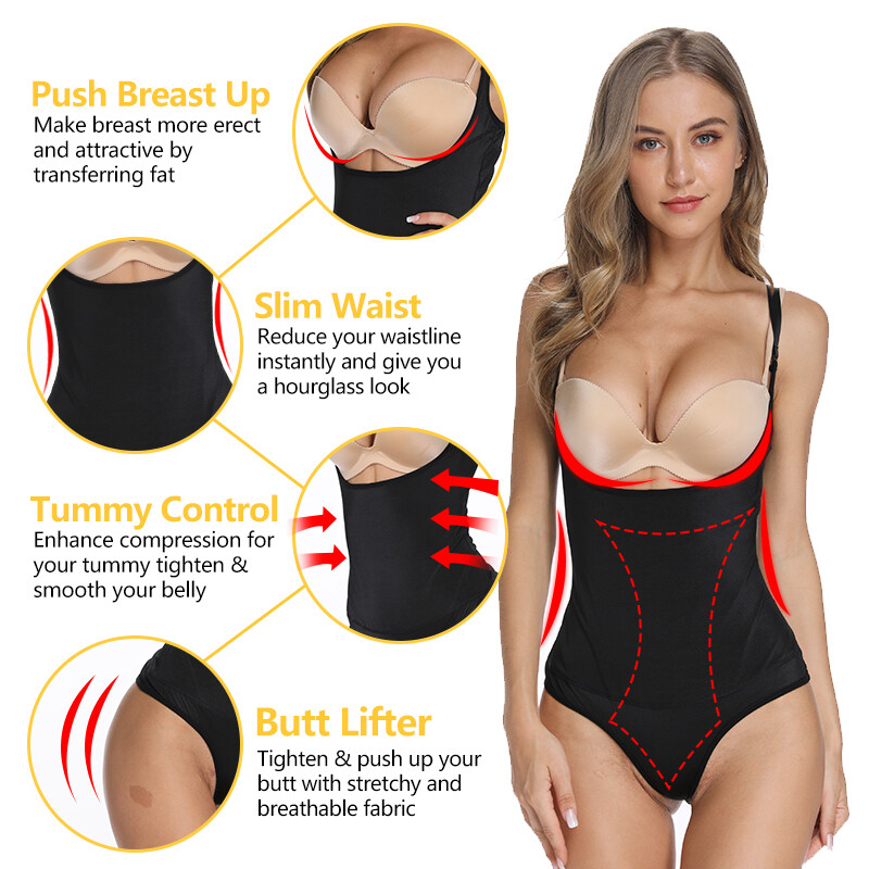 Women Latex Seamless Tummy Control Bodysuit Shapewear Thong Body Shaper Corset