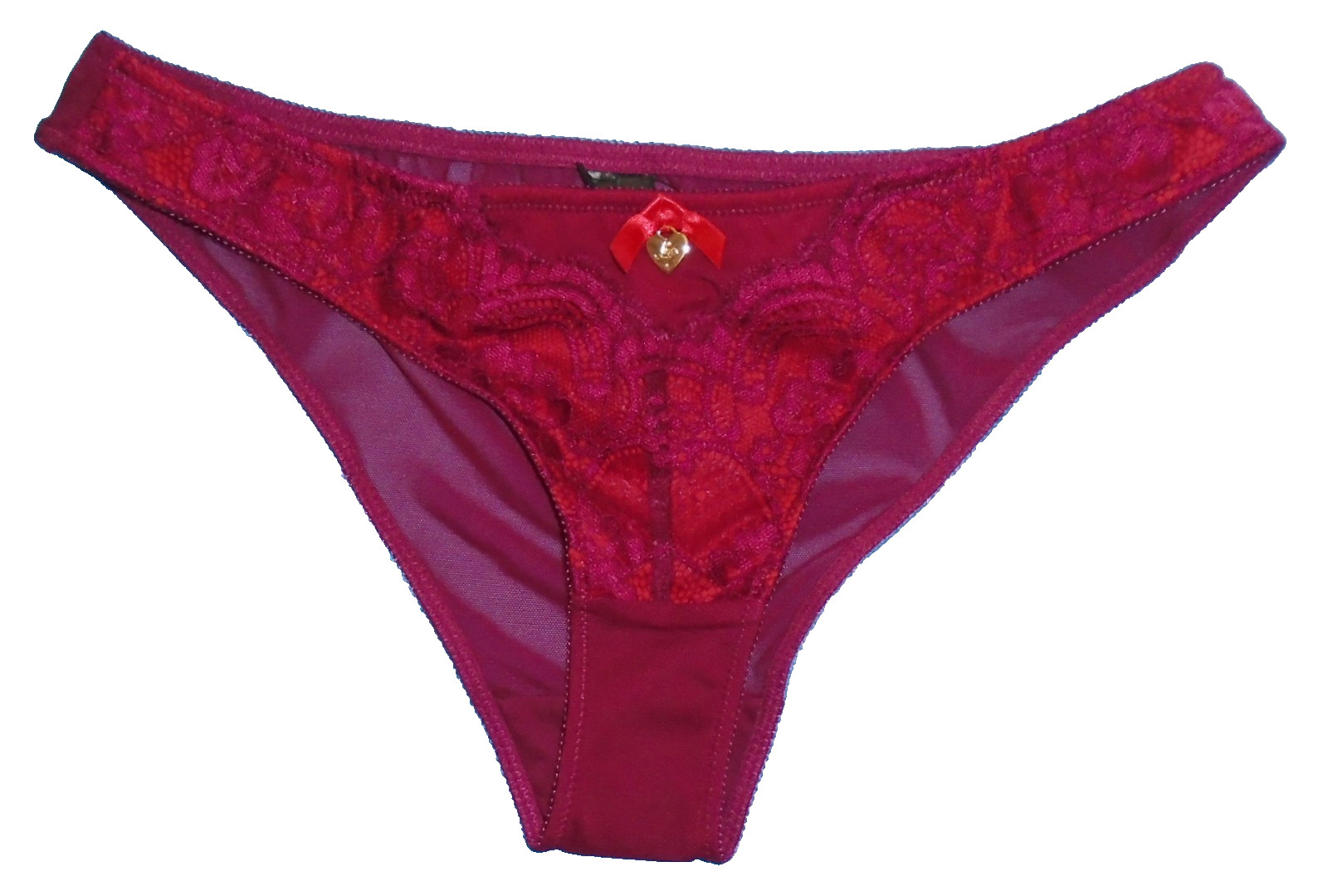 Lipsy Emilea Lace Brazilian Briefs deep red lace trim Size 8 New Tags BNWT