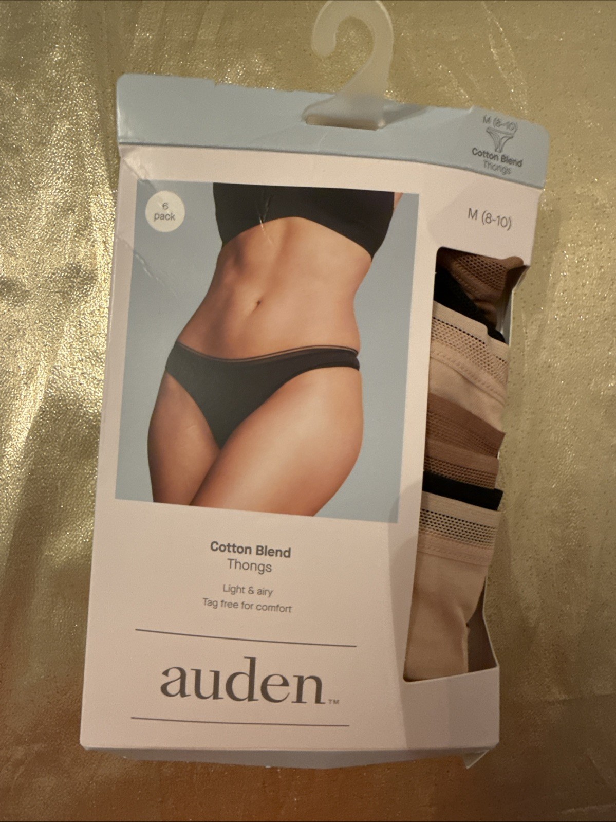 NEW 6 Pack Auden Cotton Blend Thong Panties Colors Shown Size Medium (8-10)