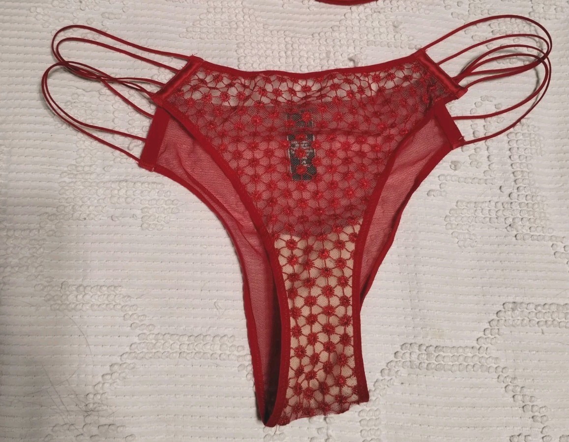 Victoria’s Secret Bikini Panties Lipstick Red Starburst Sheer Women’s Large New