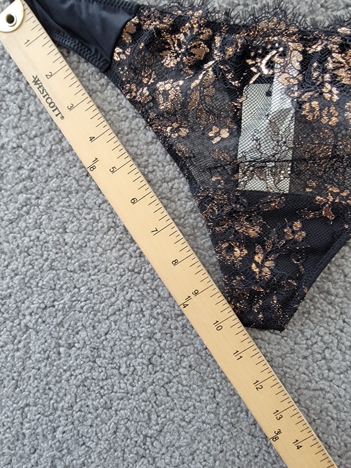 Skarlett Blue Entice Lace Thong Women’s L Black/Rose Gold Elastic Waist Pull On