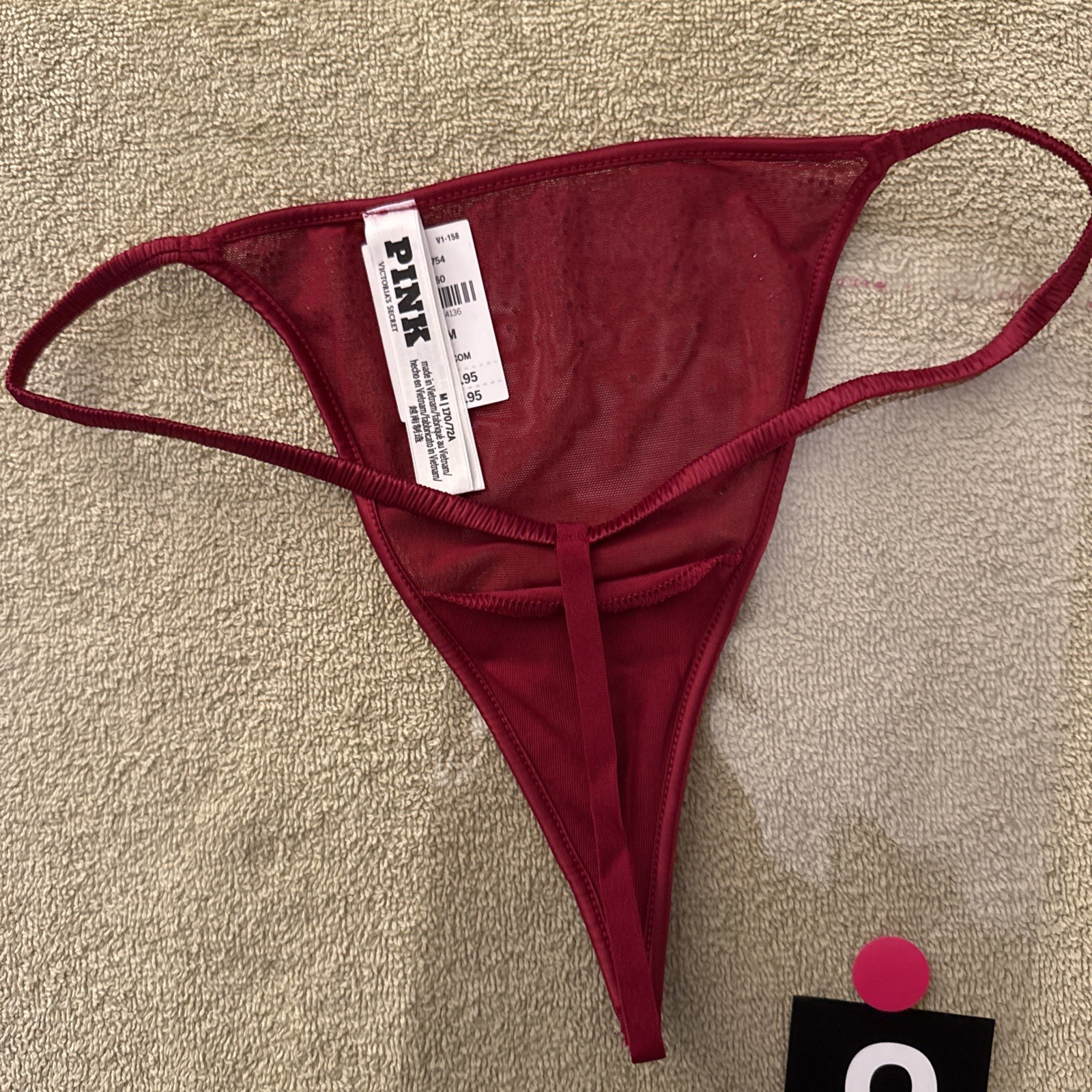 Pink By Victoria’s Secret Medium Red Sheer Mesh Bling V String Panties