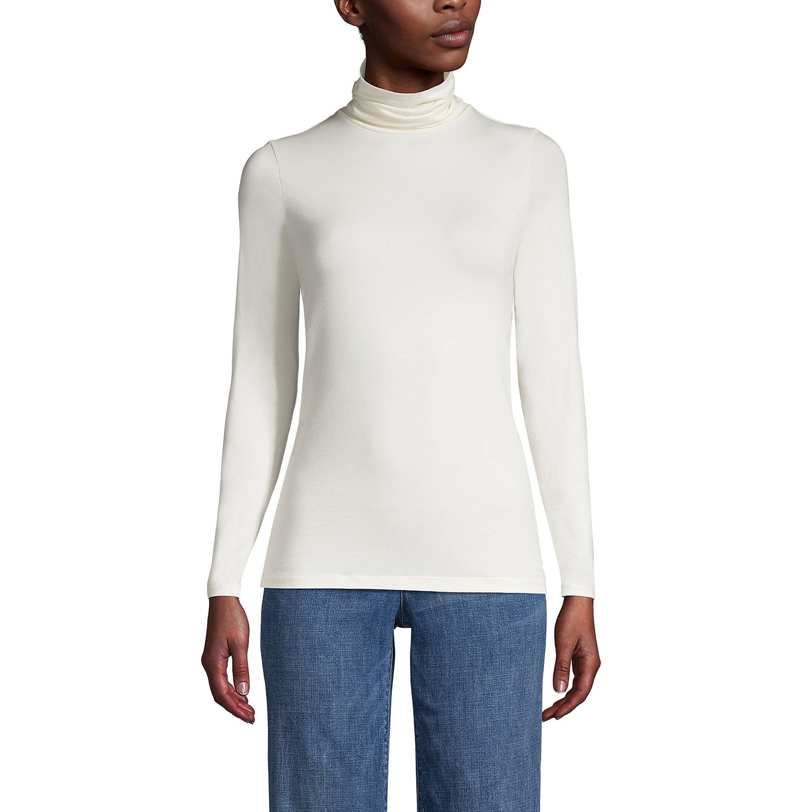 Womens Long Sleeve Shaped LWCM Turtleneck Ivory Petite Small