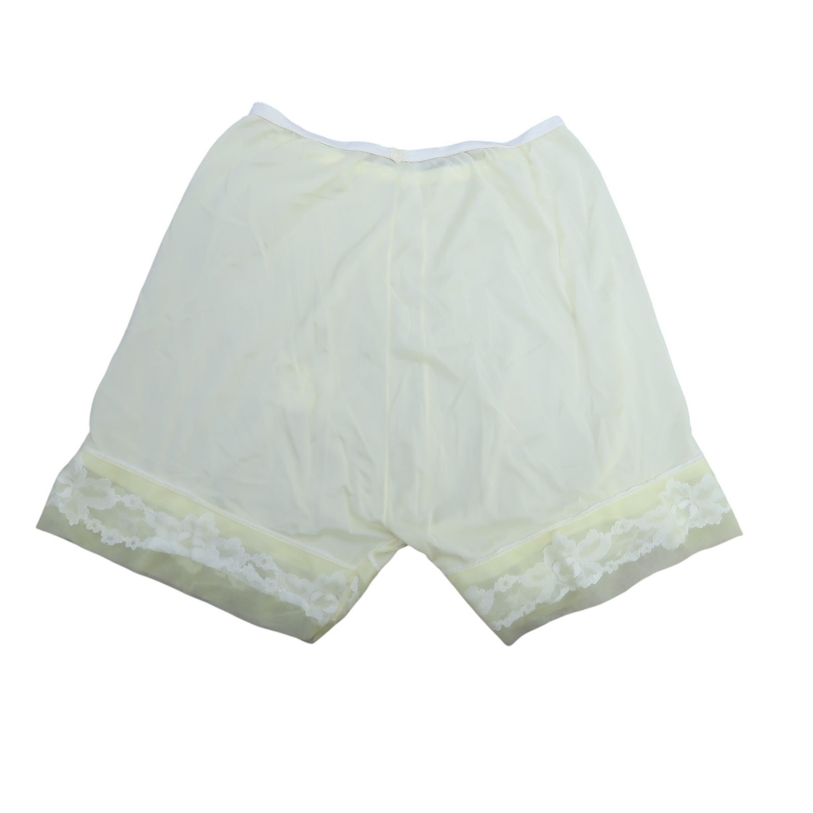 Vintage pale yellow lace trim bloomer slip shorts S