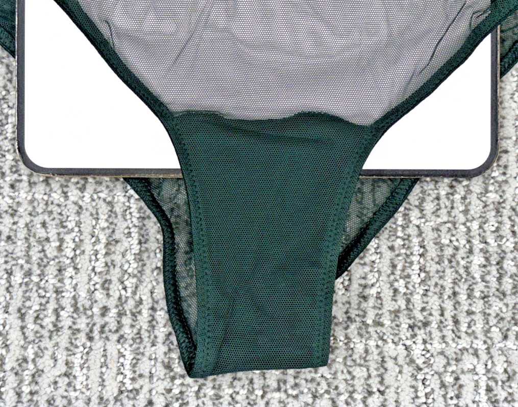 Victorias Secret Very Sexy NWT Medium Green Jingle Bell Mesh Ruffle Cheeky Panty