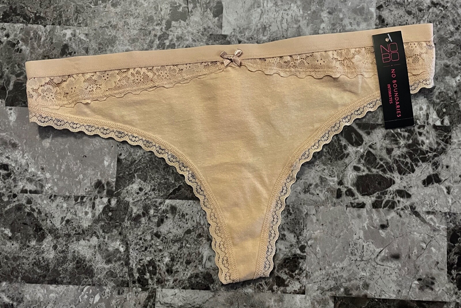 NWT NOBO NO BOUNDARIES LARGE BEIGE NUDE FLORAL LACE BOW THONG PANTIES