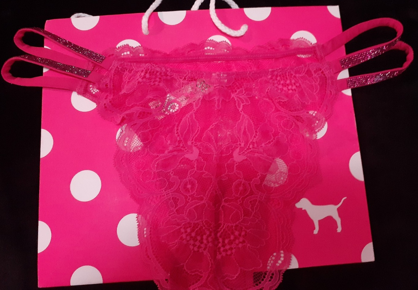 Victoria Secret Dream Angels Twinkle Strap Lace Brazilian Panty-PInk/M Sale
