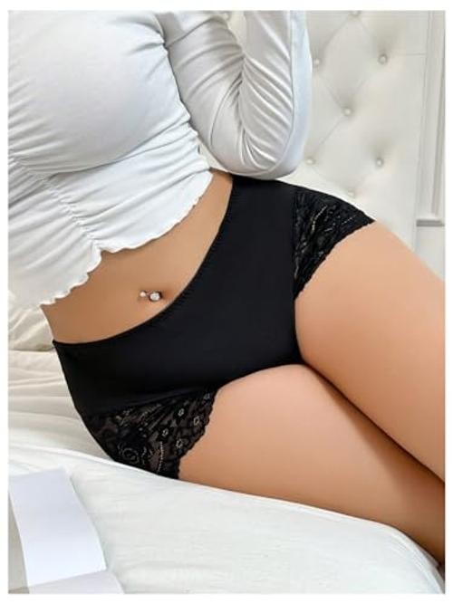 Women’s Plus Size Contrast Lace Boyshorts Mid Rise Tummy X-Large Plus Black