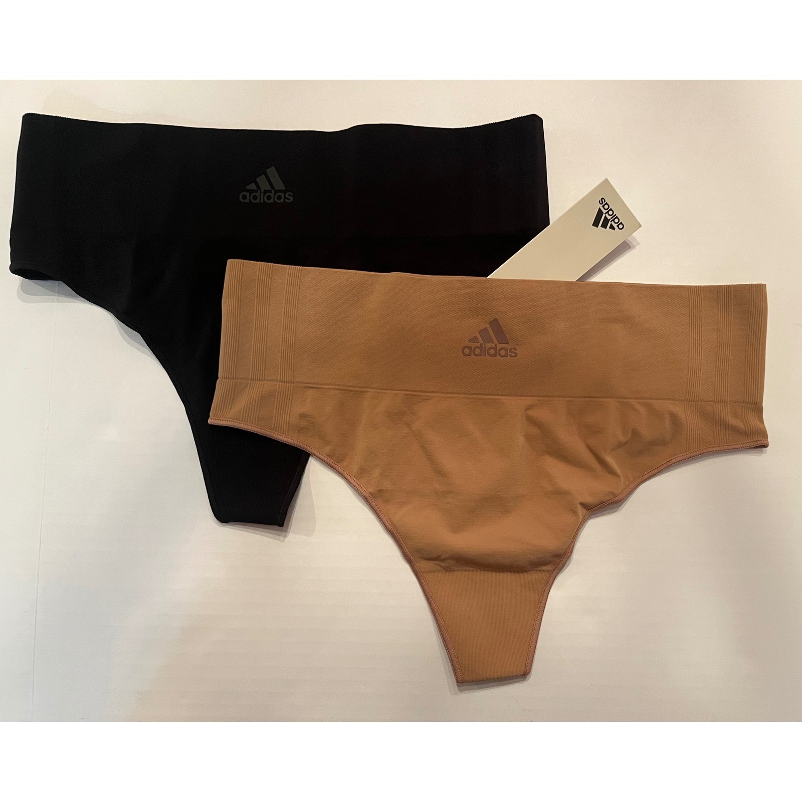 Adidas Woman’s 2 Pack Smart Micro Thong Panties Underwear Size XL Black Tan