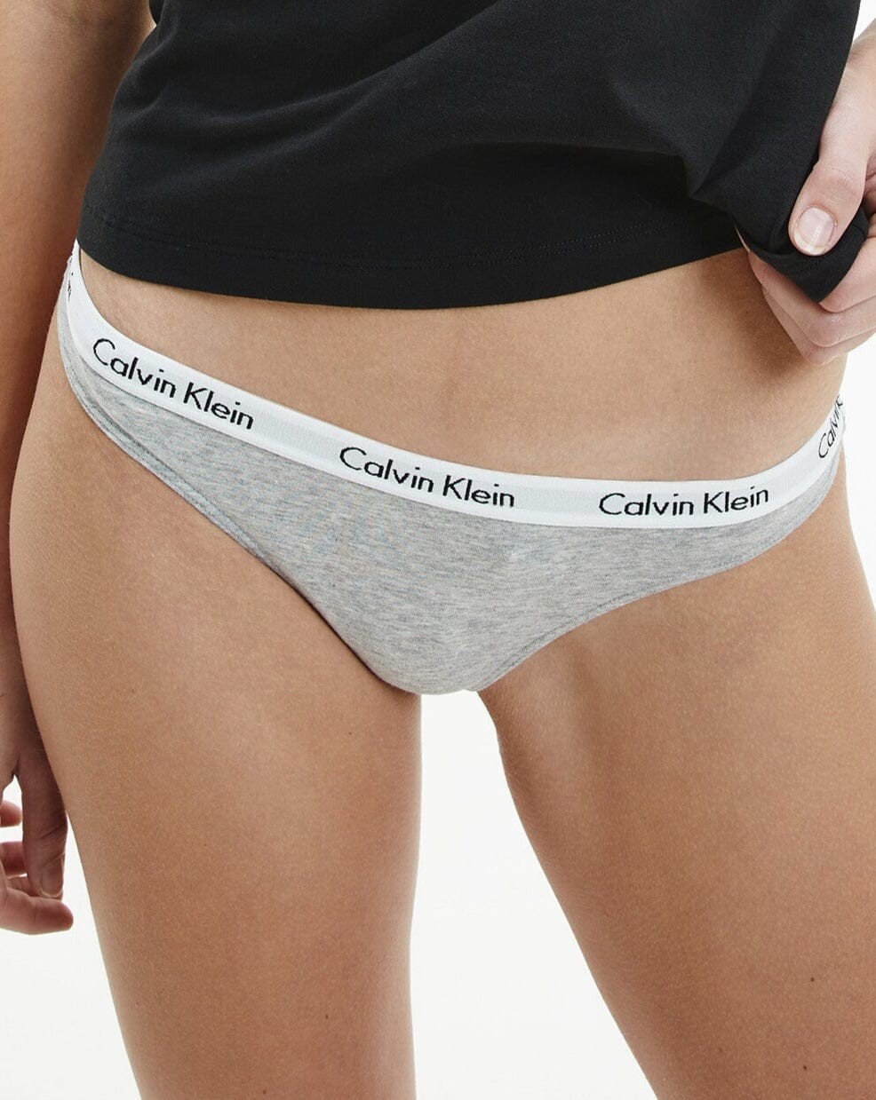S Calvin Klein Carousel Logo Cotton Thong Panties Underwear Grey Heather NWT