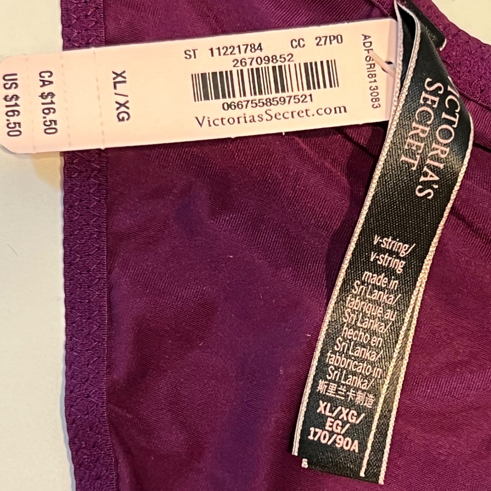 NWT VICTORIA’S SECRET V String Pantie Sz XS-S-M-XL Purple Silky Gold Hardware