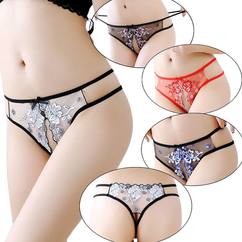 4packs Lot Womens Floral Thongs Panties Crotchless Lingerie G-string Lace Briefs