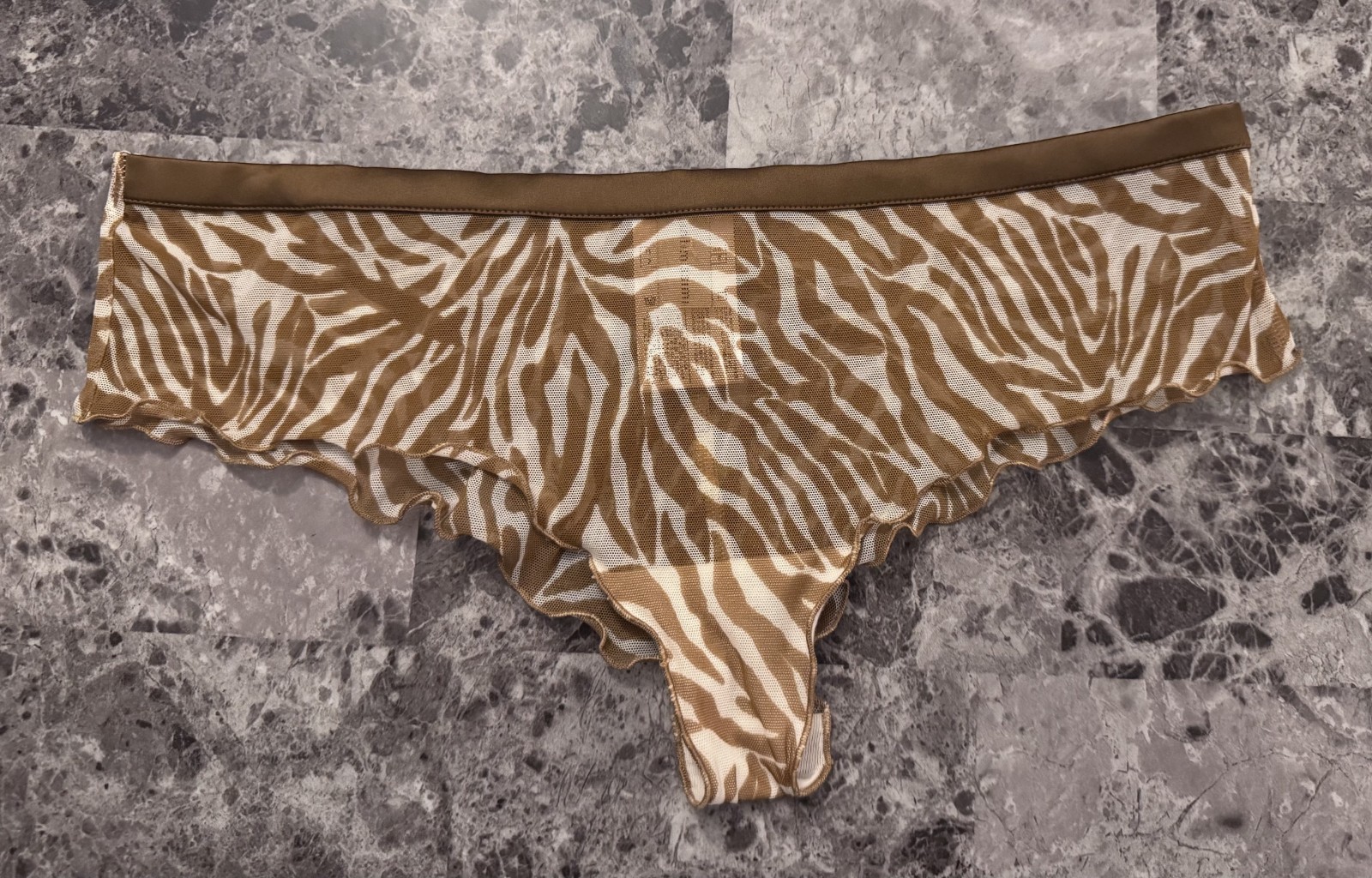 INTIMISSIMI SMALL BROWN ZEBRA STRIPE MESH RUFFLE RARE CHEEKY HIPSTER PANTIES