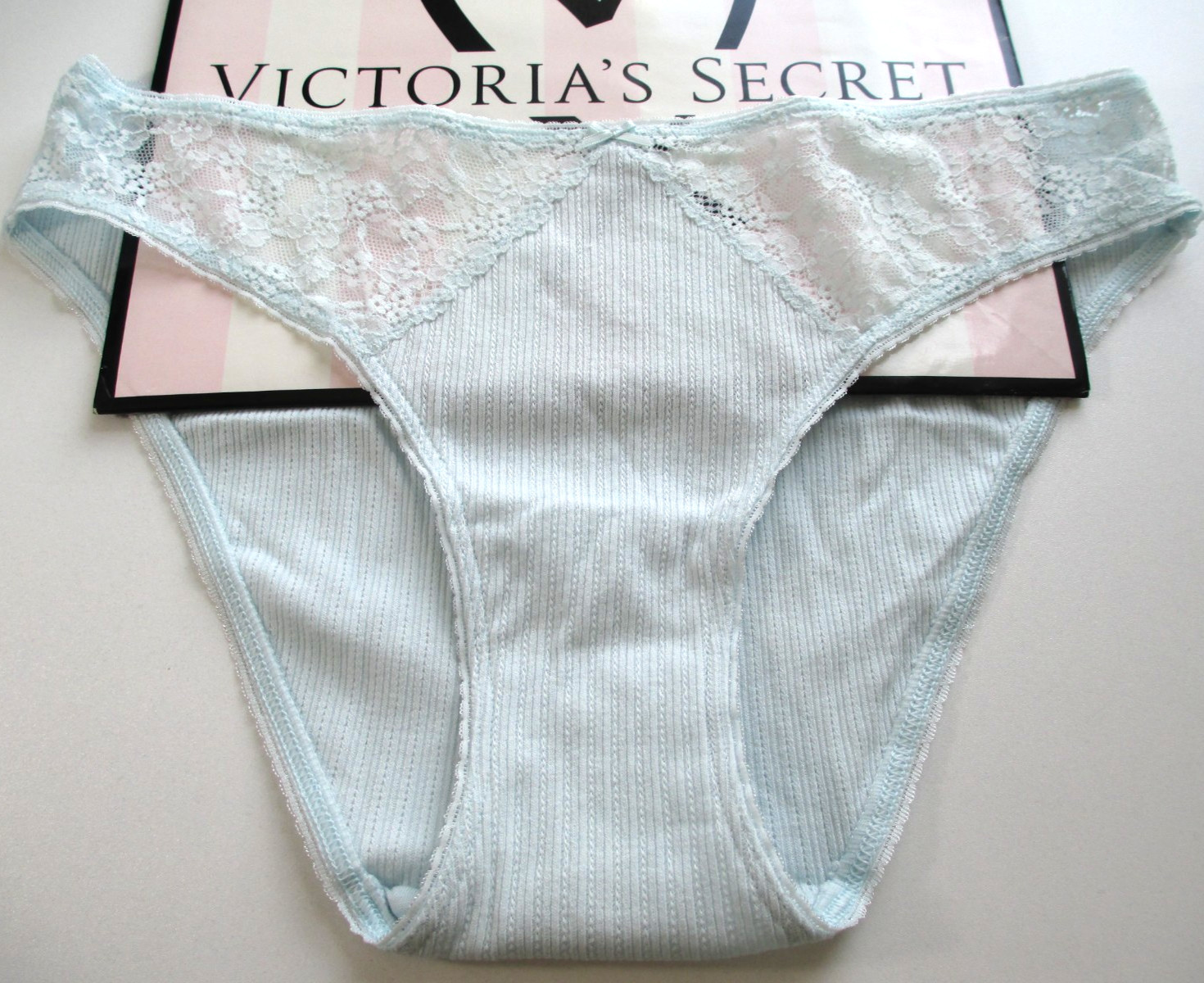 VICTORIA’S SECRET Cotton Bikini Panty S M L XL Blue NWT Pointelle VS Lace Trim