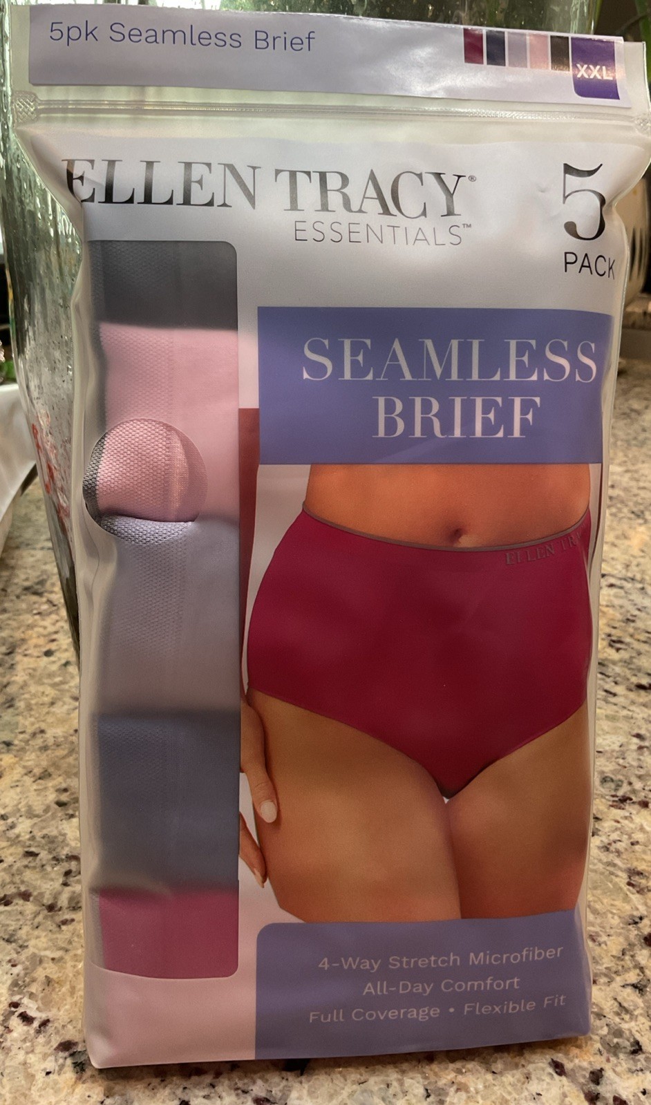 ELLEN TRACY Womens Sz XXL (8) 43”-44” Hip 5 Pk SEAMLESS BRIEF Full Coverage NEW
