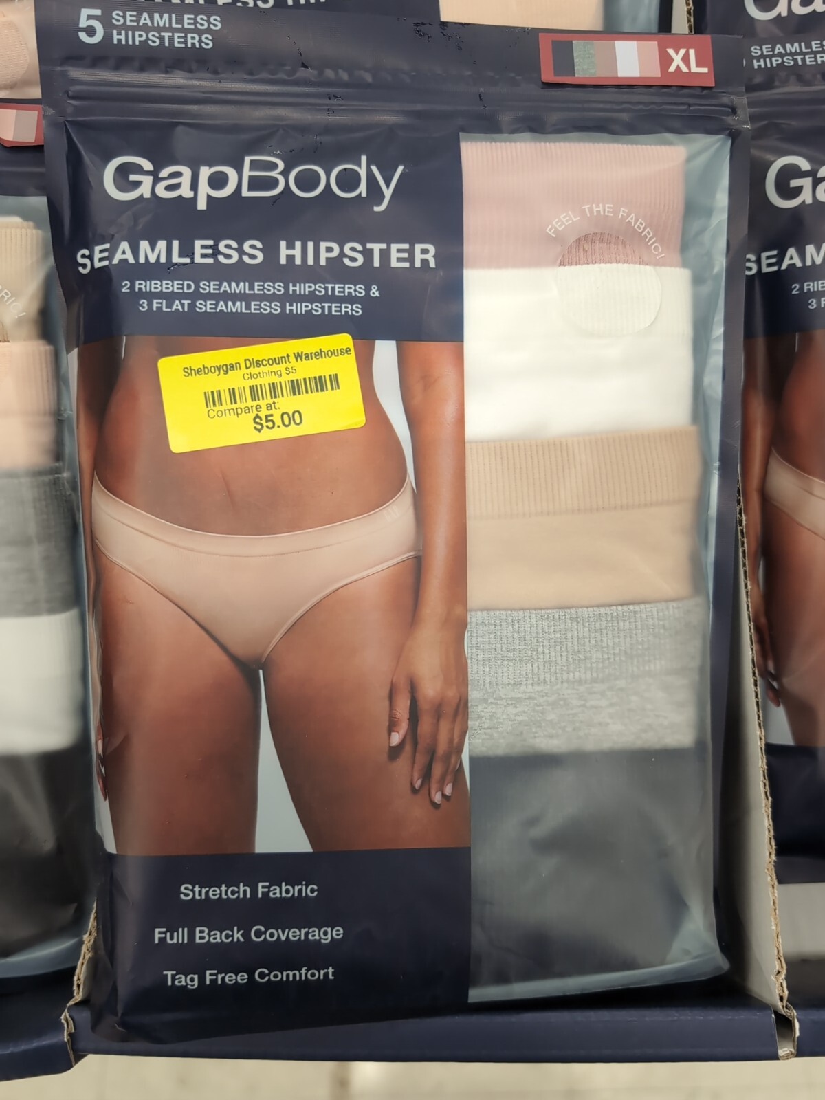 GapBody Women’s 5-Pack Seamless Stretch Full Back Coverage Hipster Underwear XL