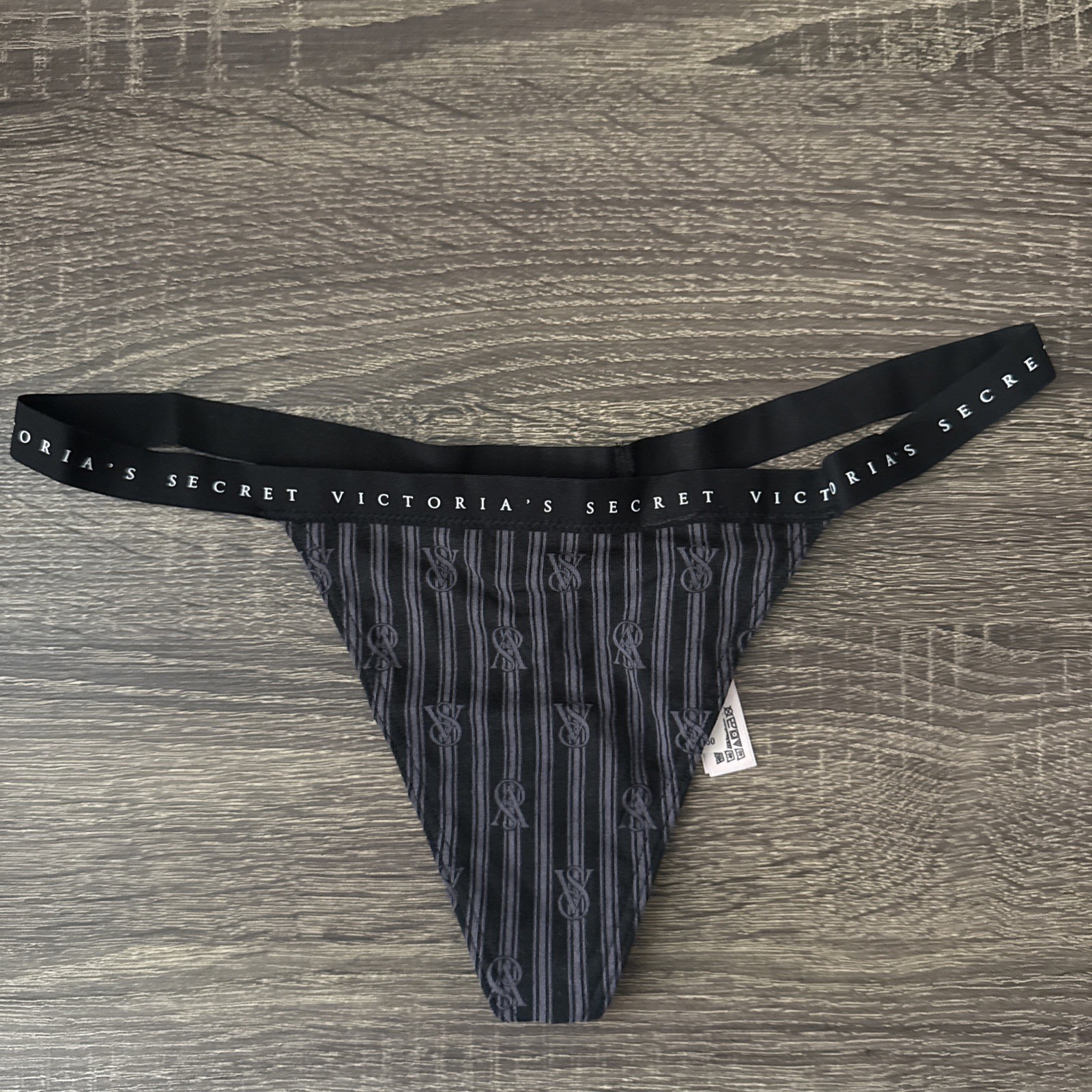 Victoria’s Secret Medium, Black Stripe Cotton Bee String Panties