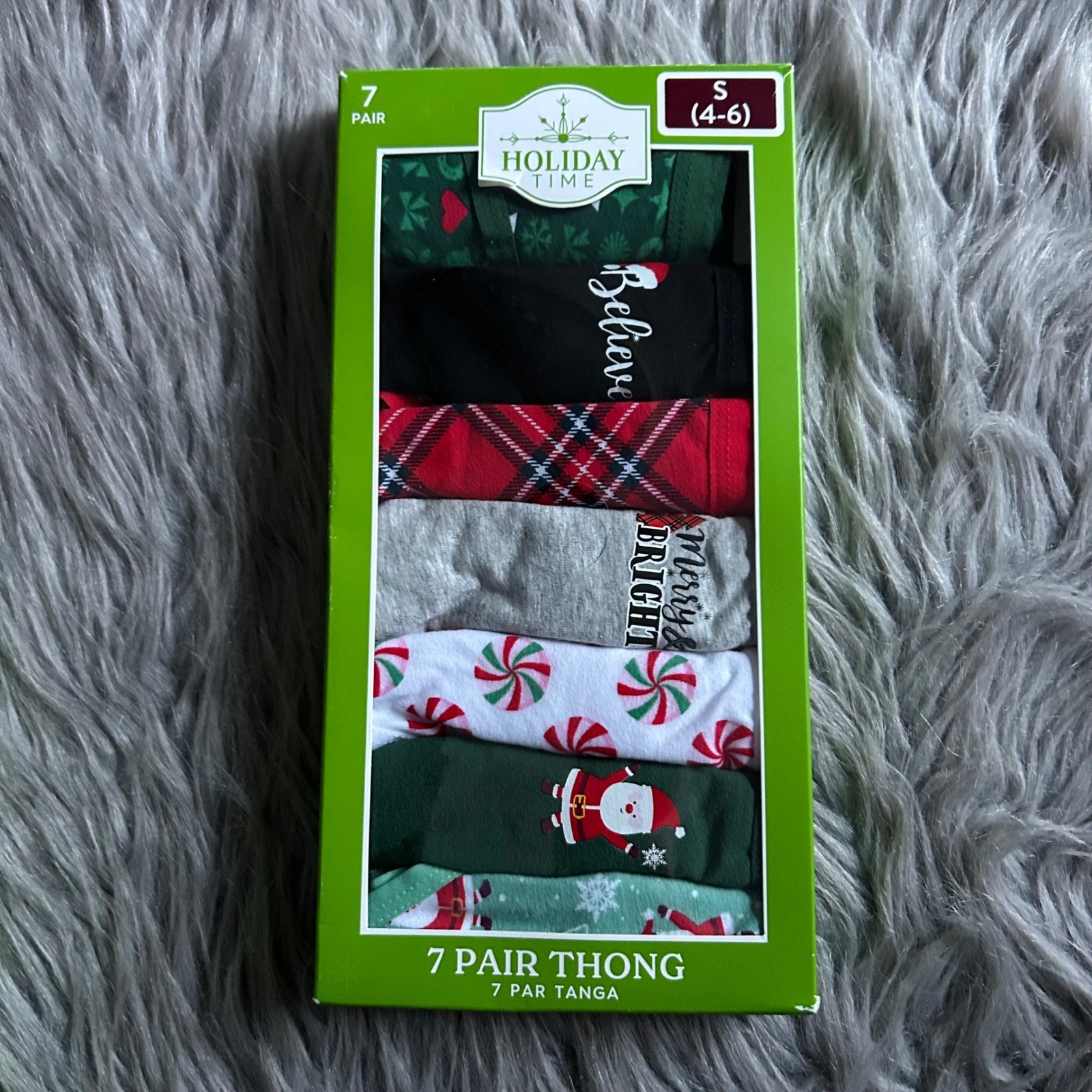 Holiday Time Christmas Thongs Womens Size Small (4-6) Panties 7 Pair Underwear