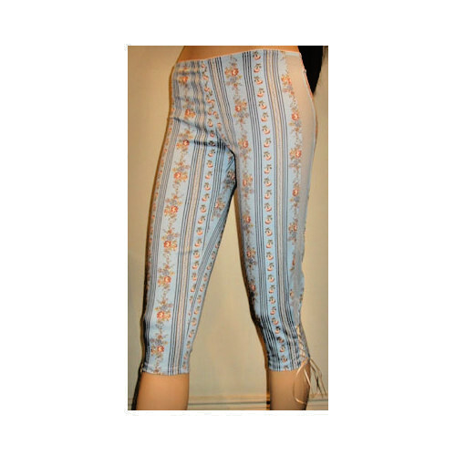Verdissima Blue/Brown Cotton Pinocchietto Stripe/Floral Patterned Capri Pants