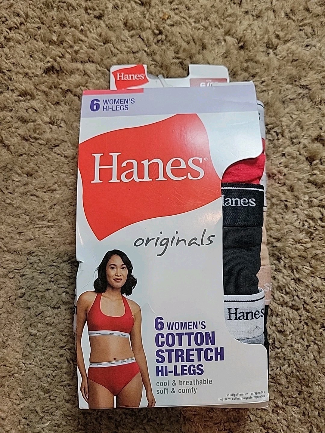 Hanes Originals Women 6pk Breathable Stretch Cotton Hi-legs Brief M -Damage Box