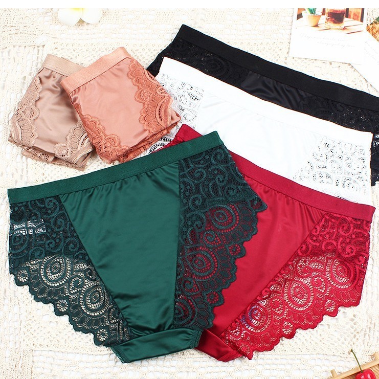 3 Pack Lot Sexy Womens Lace Satin Underwear Brief Bikini Panties French Lingerie