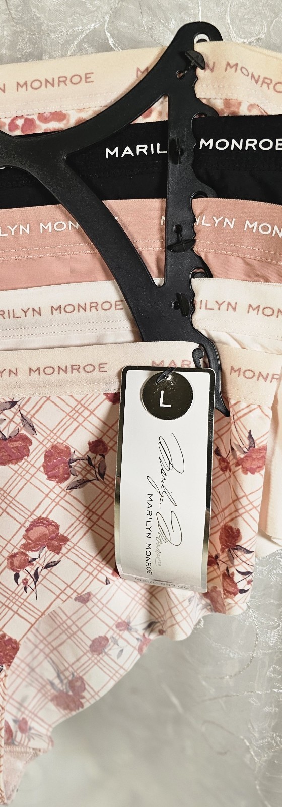 Marilyn Monroe 5 No-Show Hipsters L Floral, Solid, Dusty Rose, Black Pink MM8041