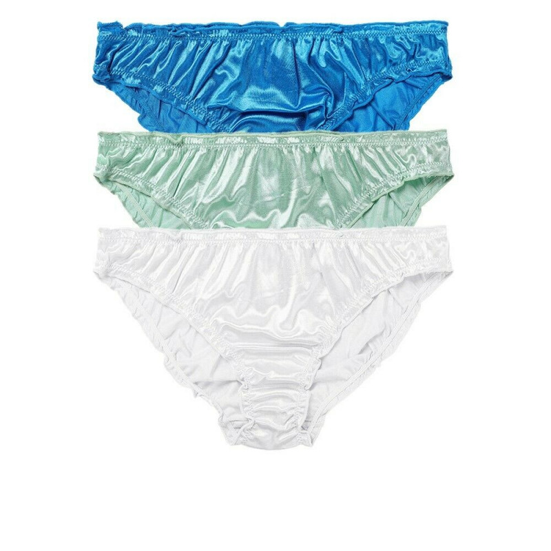 3pack Womens Satin Panties Cotton Crotch Underwear Bikini Frilly Knickers Briefs